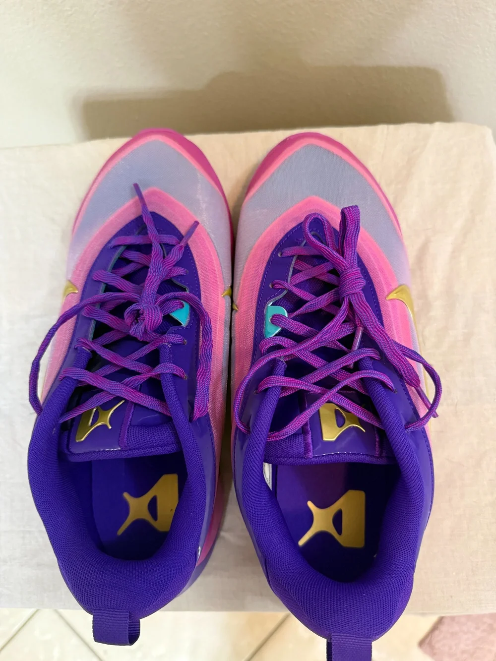 Nike A'One Gs Basketball Shoes Purple Pink Gold Size 6.5Y, Fit Women size 8